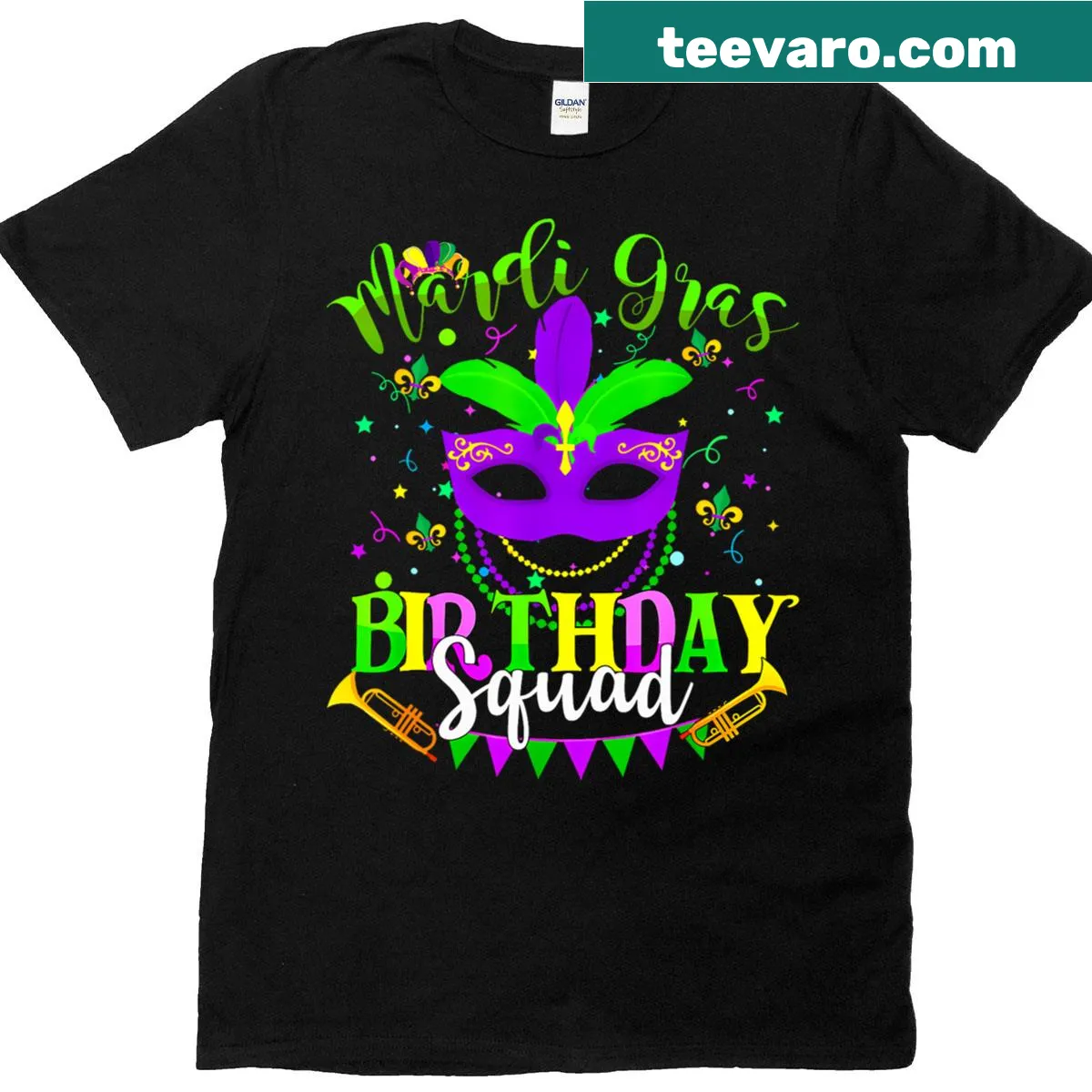 Mardi Gras-themed birthday graphic T-shirt for kids. — on a men's t-shirt