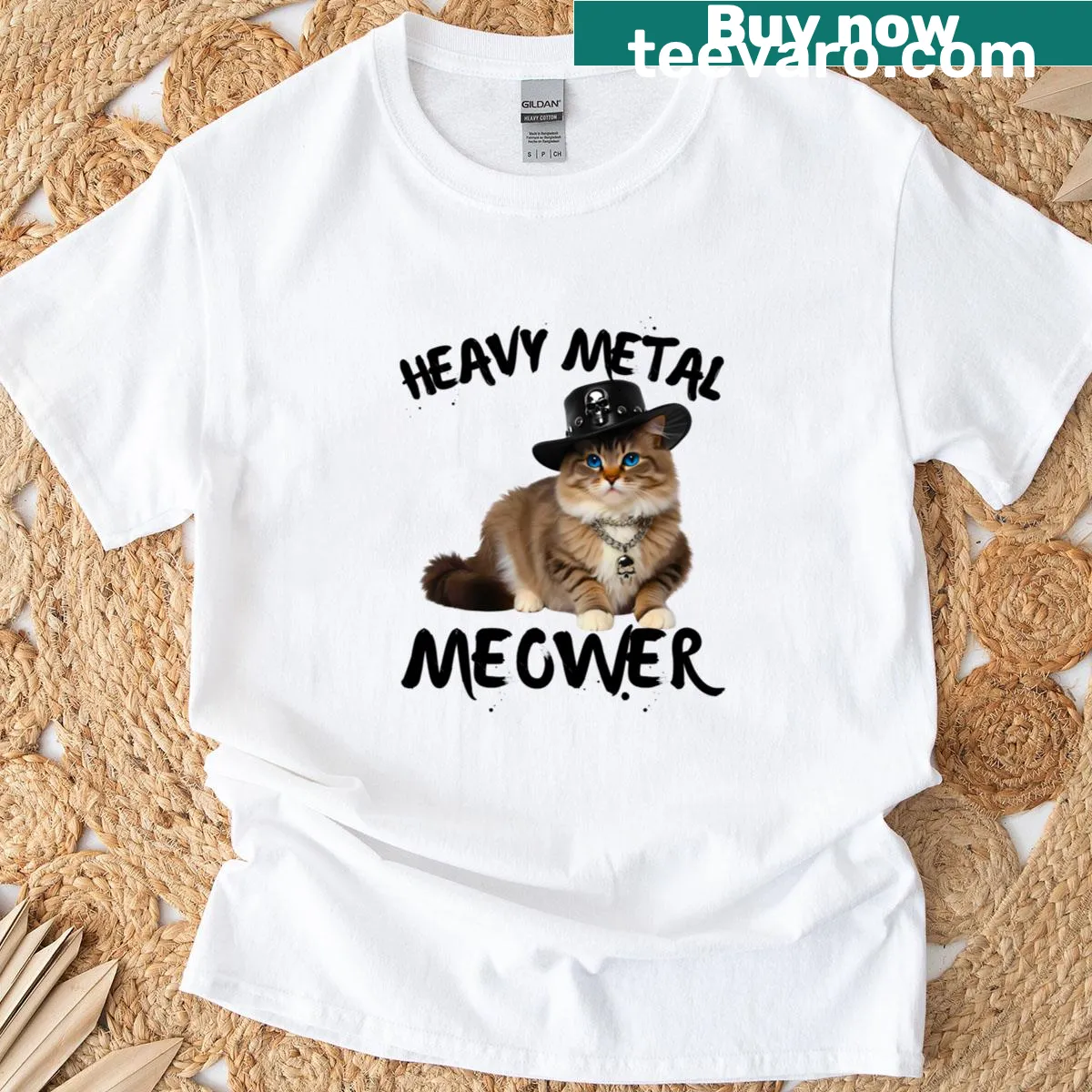 Cartoon Ragdoll cat in heavy metal style. — on a men's t-shirt