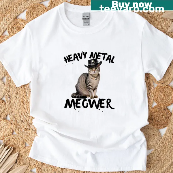 Cute silver tabby cat t-shirt with black leather rocker illustration