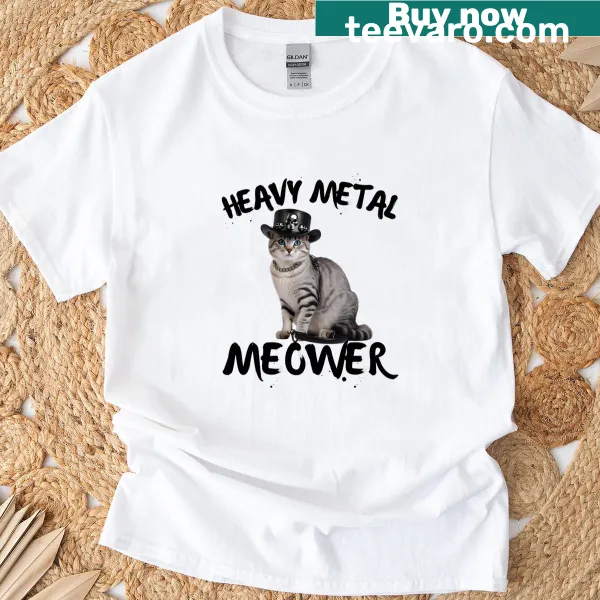 Silver Tabby cat in black leather with guitar graphic