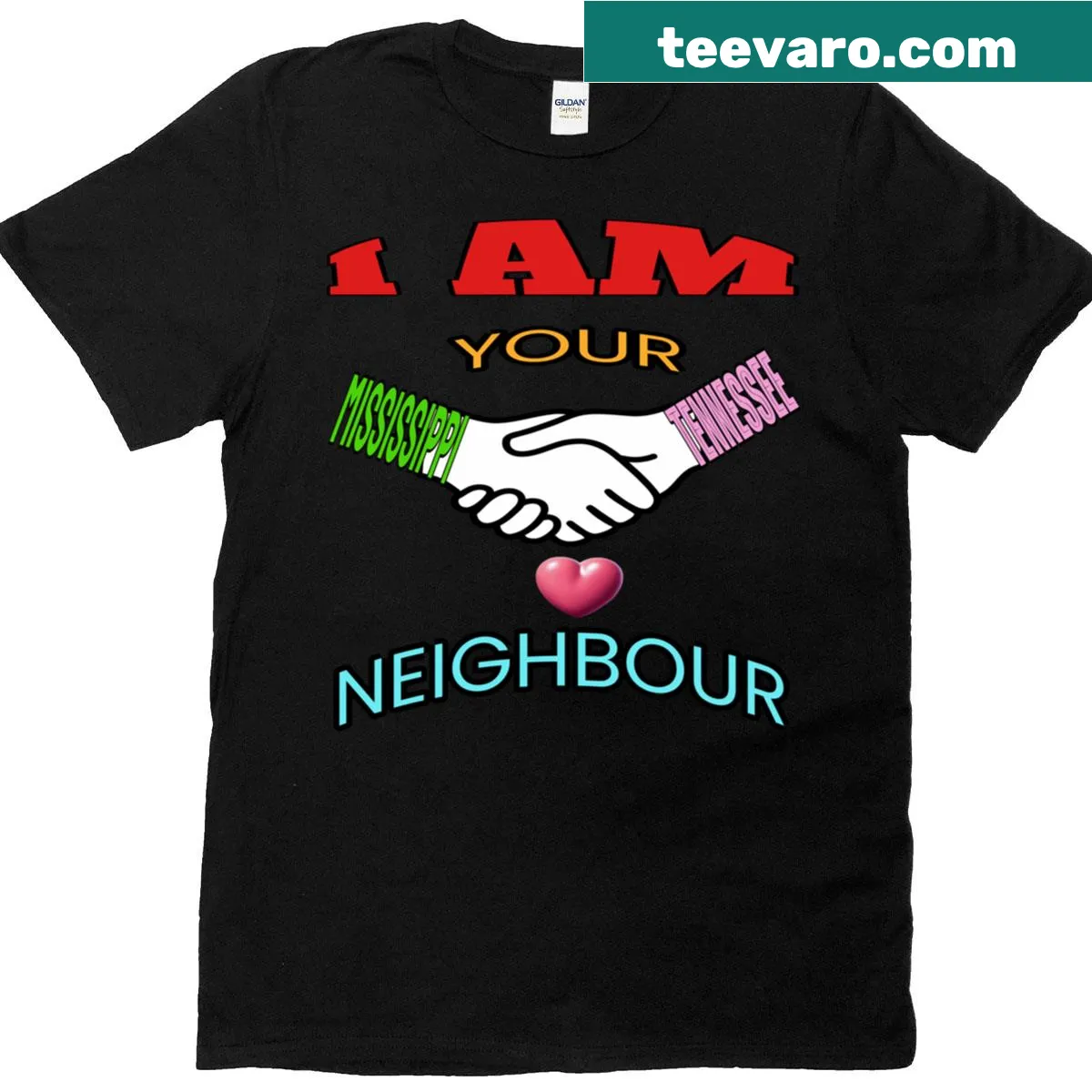 Playful typography t-shirt featuring the phrase about Mississippi and Tennessee — on a men's t-shirt