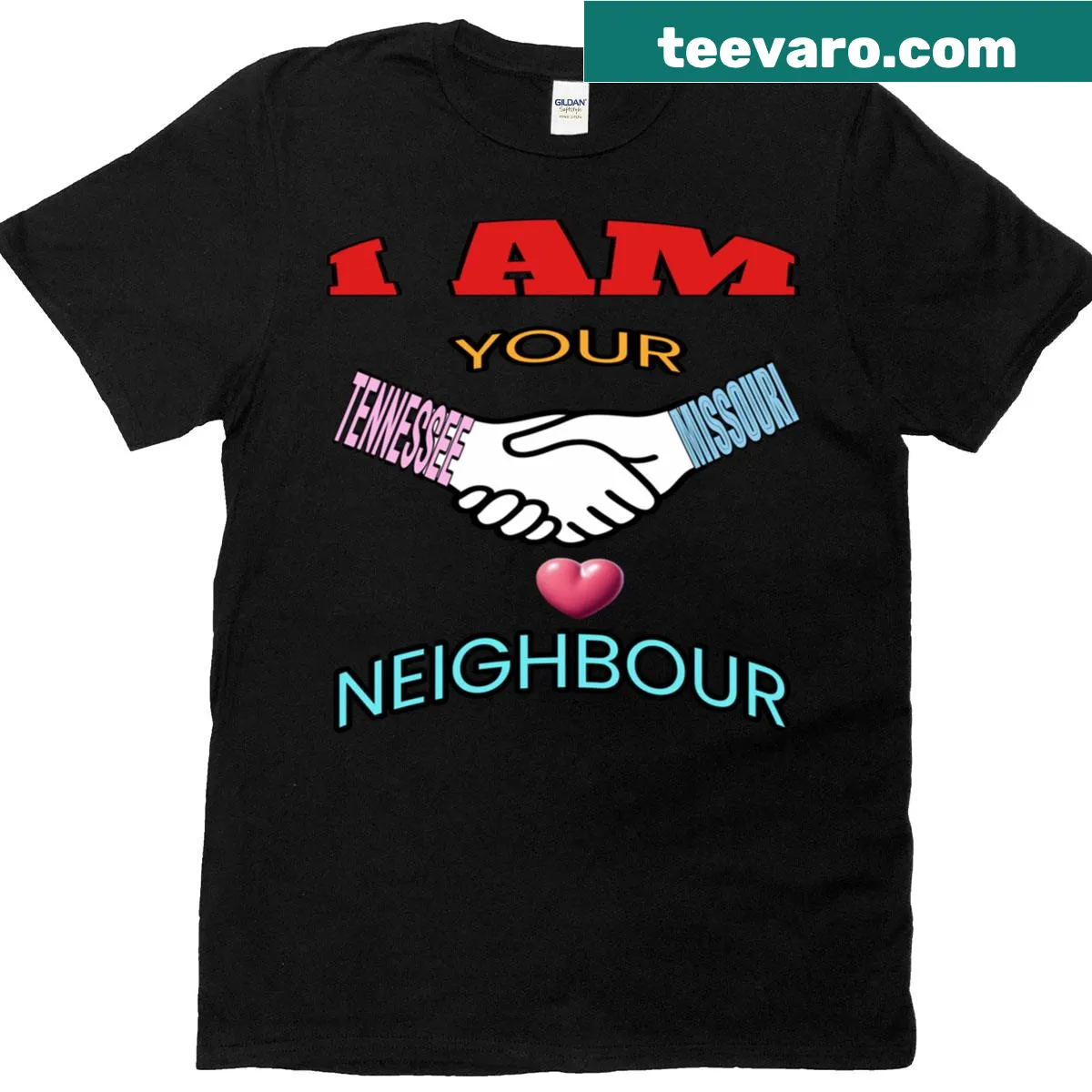 Playful typography t-shirt featuring the phrase about Tennessee and Missouri — on a men's t-shirt