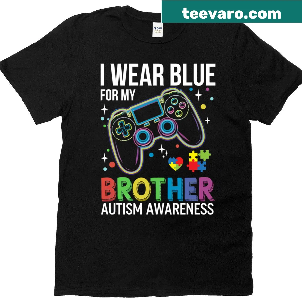 Supportive autism awareness t-shirt with gaming design — on a men's t-shirt