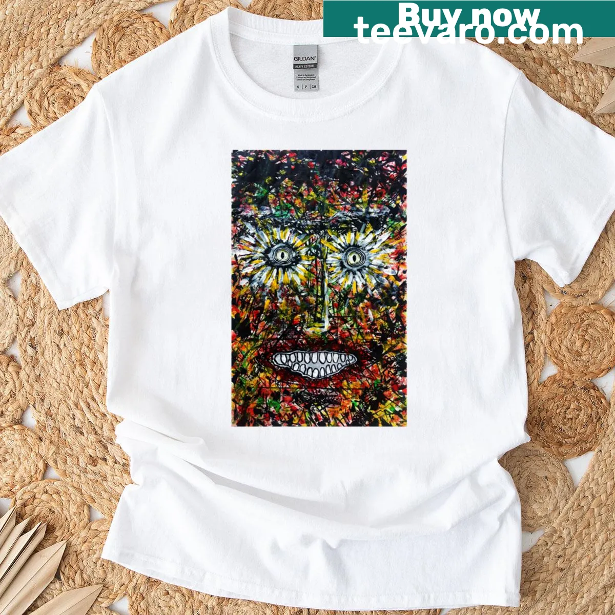 Cartoon portrait T-shirt radiating positive energy and joy — on a men's t-shirt