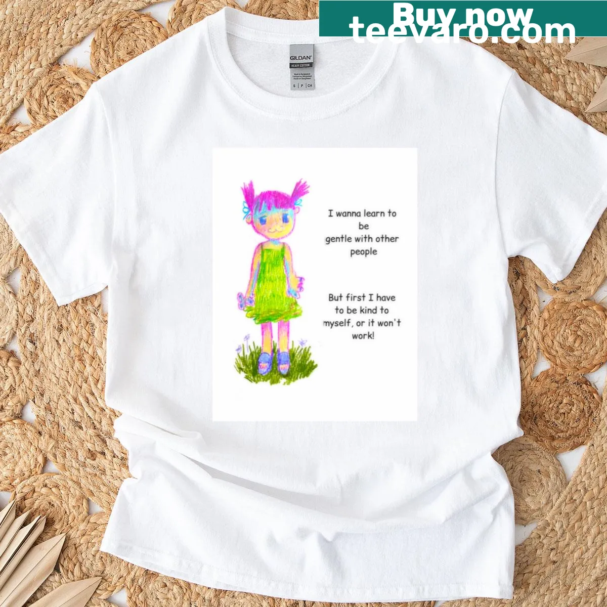 Simple kindness message graphic T-shirt — on a men's t-shirt