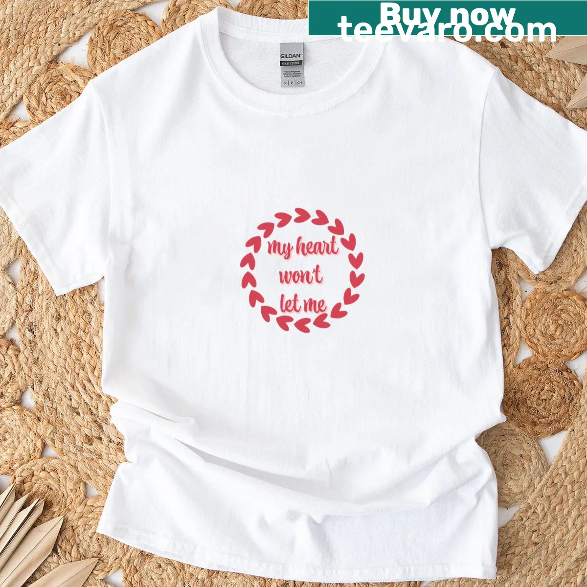 Heartfelt typography T-shirt with 'Heart Won't Let Me' text — on a men's t-shirt