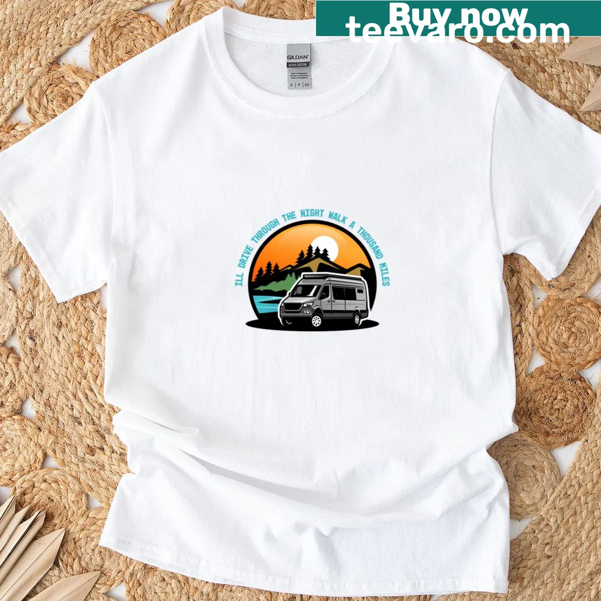 Inspirational T-shirt featuring 'I'll Drive Through The Night Walk A Thousand Miles' — on a men's t-shirt