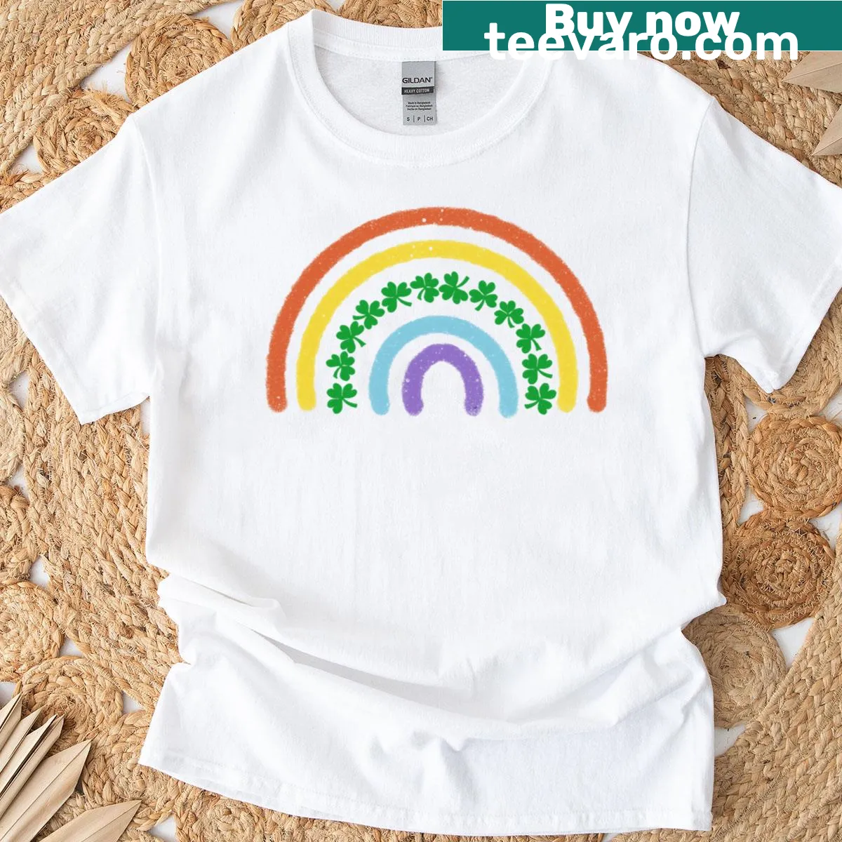 Shamrock and rainbow design on T-shirt for St. Patrick's Day celebration — on a men's t-shirt