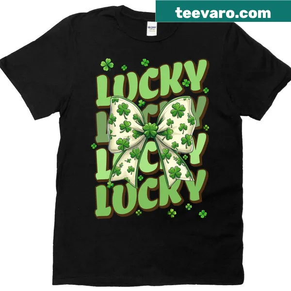 Shamrock with a bow graphic on girls' St. Patrick's Day T-shirt