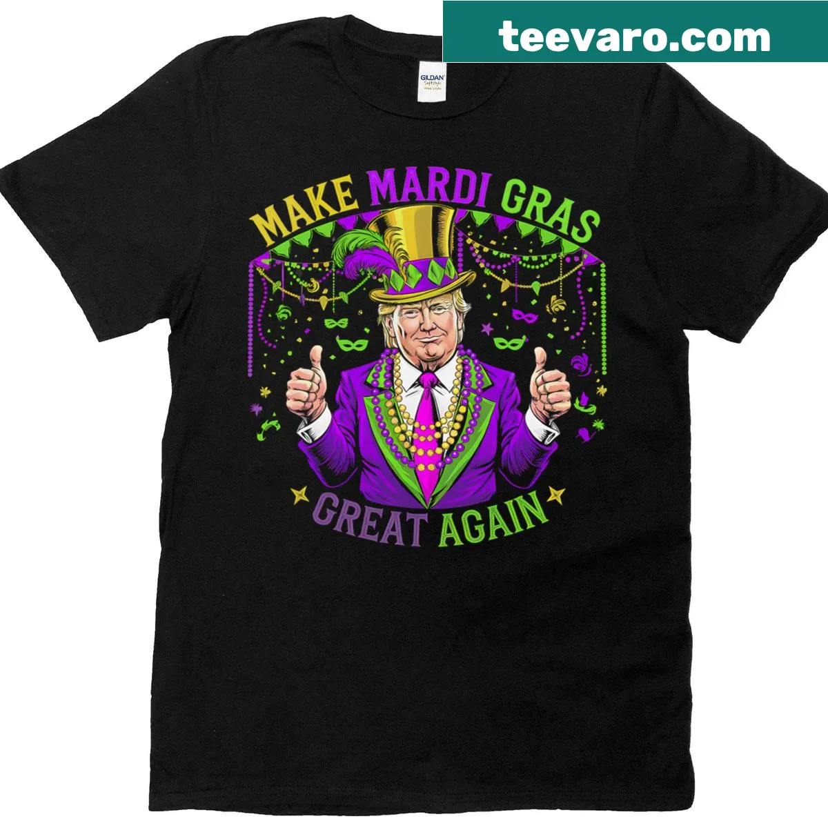 Mardi Gras themed T-shirt with humorous graphic — on a men's t-shirt