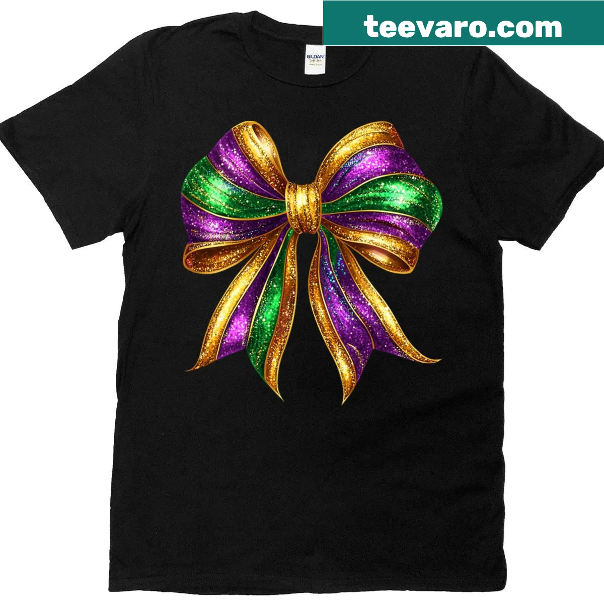 Charming bow graphic T-shirt celebrating Mardi Gras — on a men's t-shirt