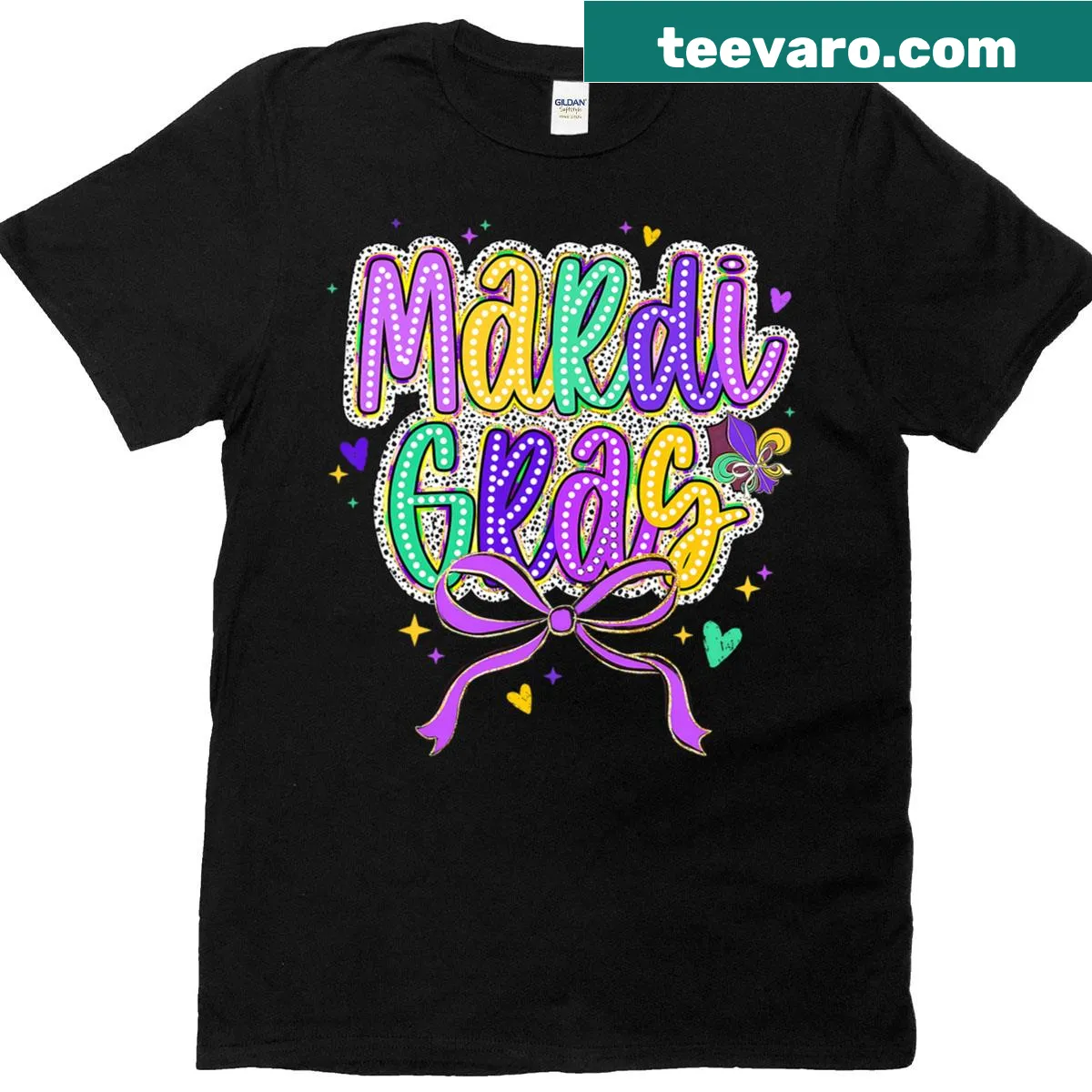 Kids Mardi Gras T-shirt featuring a cute coquette bow design — on a men's t-shirt
