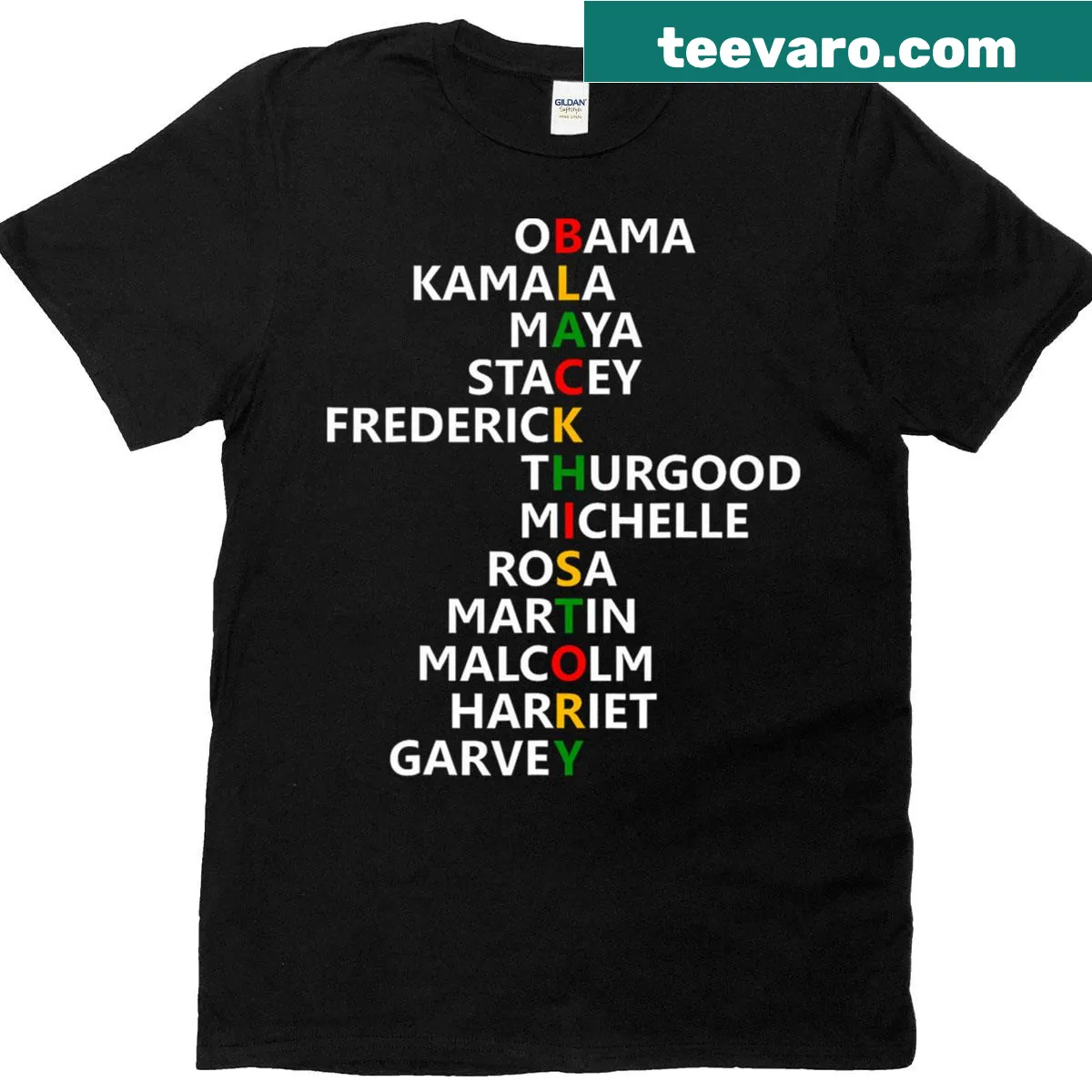 Black History Month t-shirt honoring influential leaders and achievements — on a men's t-shirt