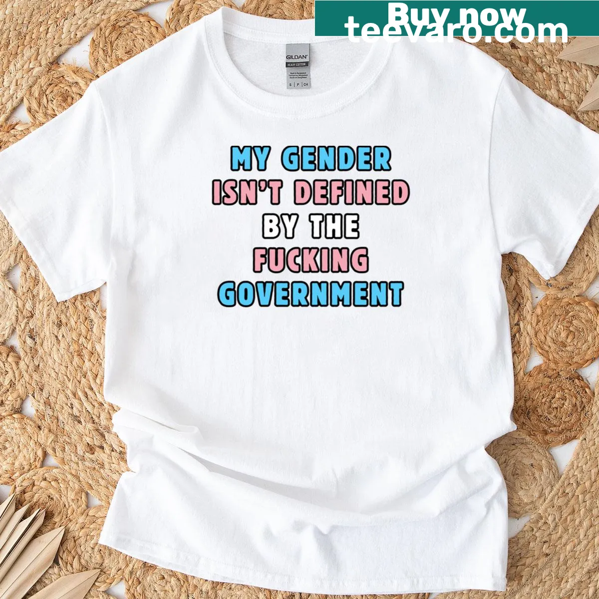 Graphic t-shirt with a bold statement about gender identity — on a men's t-shirt