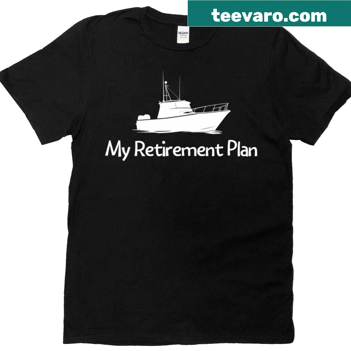 Funny T-shirt with 'My Retirement Plan On A Fishing Boat' phrase — on a men's t-shirt