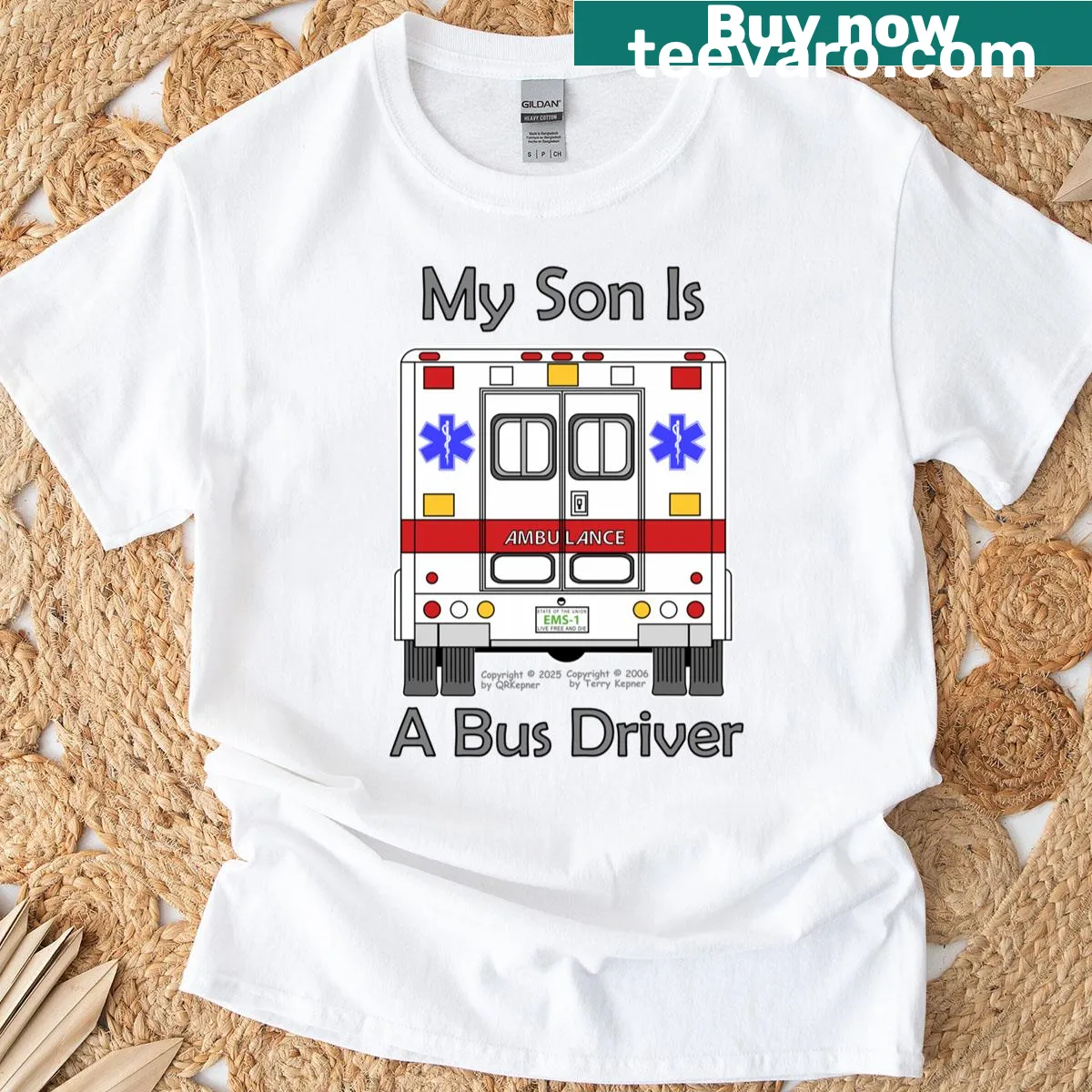 Shirt proclaiming 'My Son Is A Bus Driver' in bold letters — on a men's t-shirt