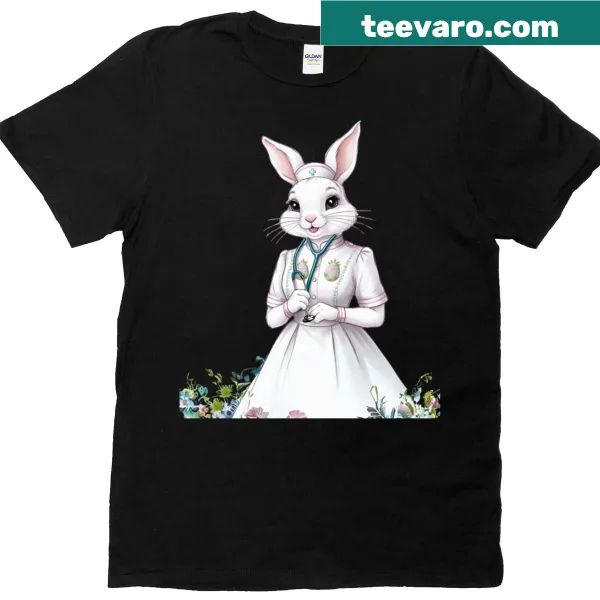 Cute cartoon bunny in nurse scrubs on t-shirt
