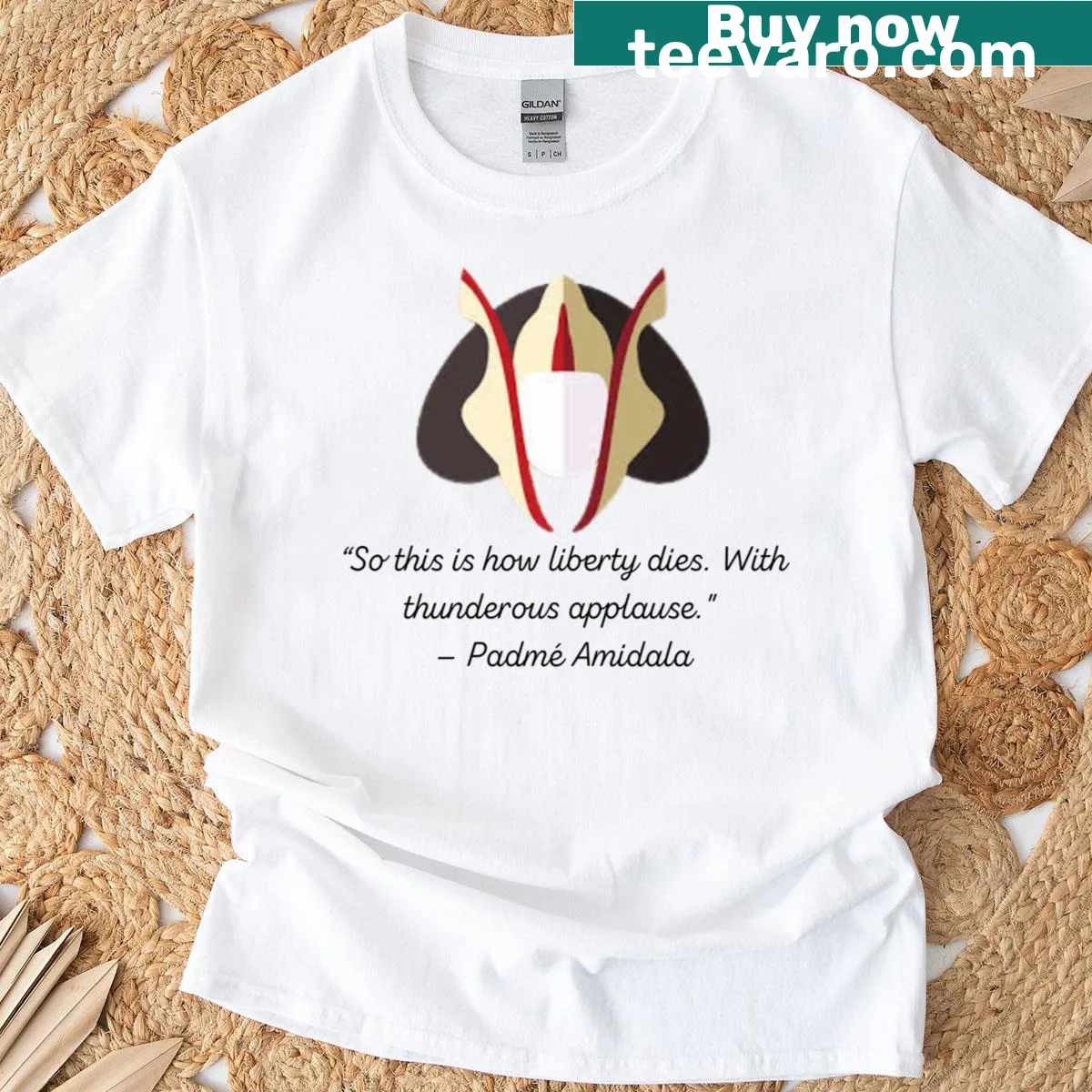 Illustrative Padme Liberty T-shirt with strong character theme — on a men's t-shirt