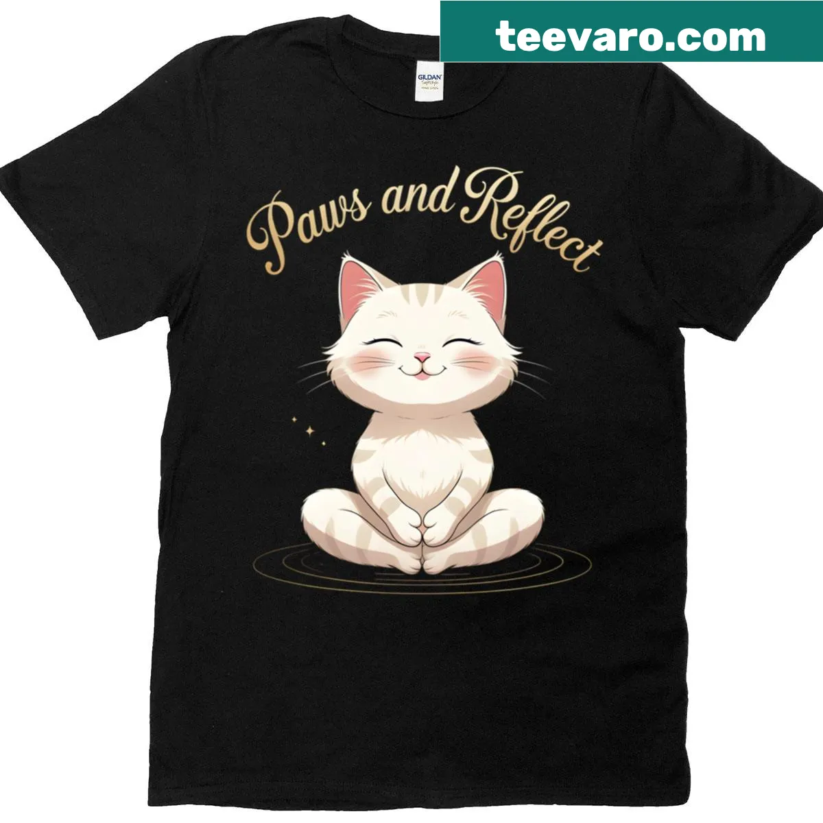 Illustration of a meditative cat on a yoga t-shirt — on a men's t-shirt