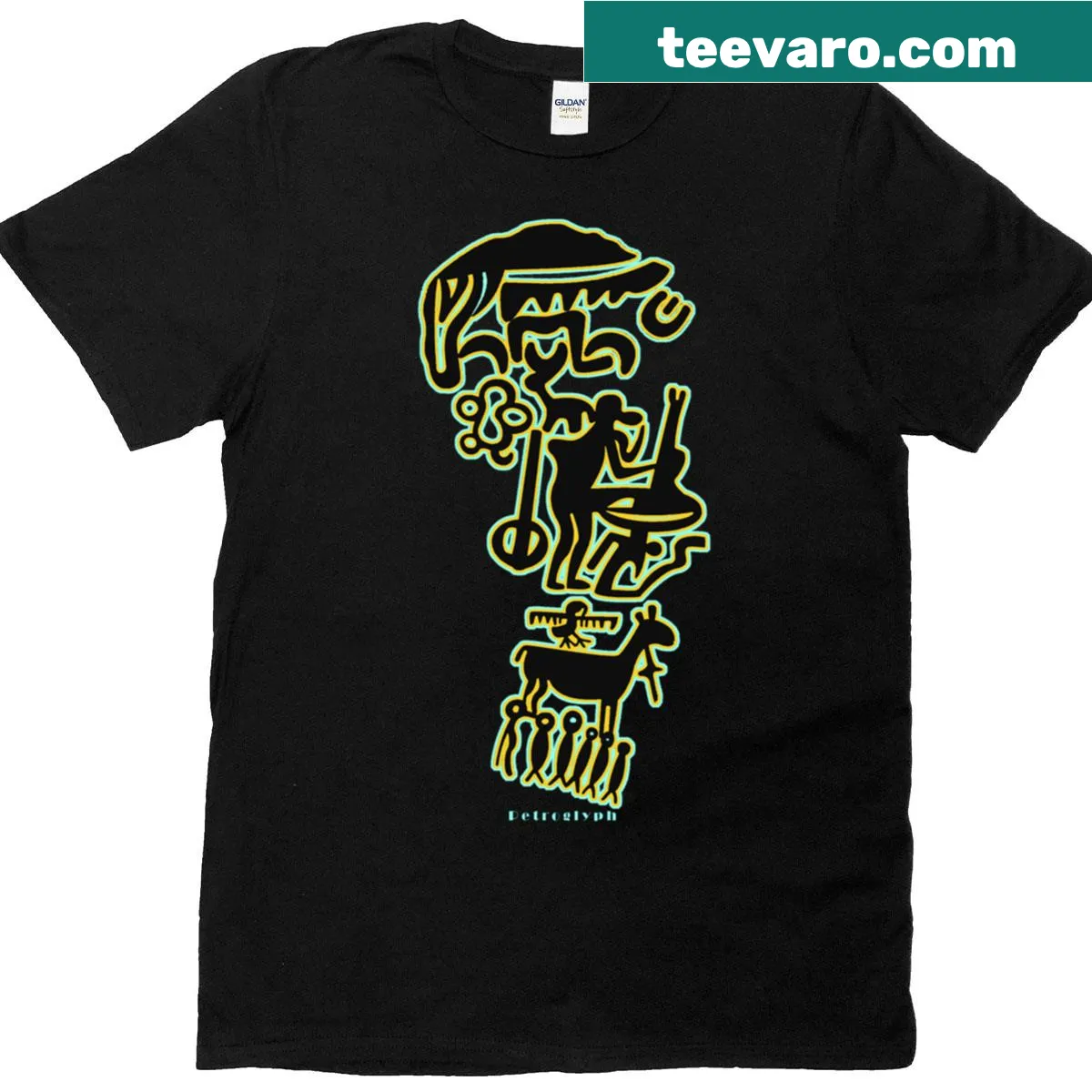Petroglyph-inspired t-shirt design — on a men's t-shirt