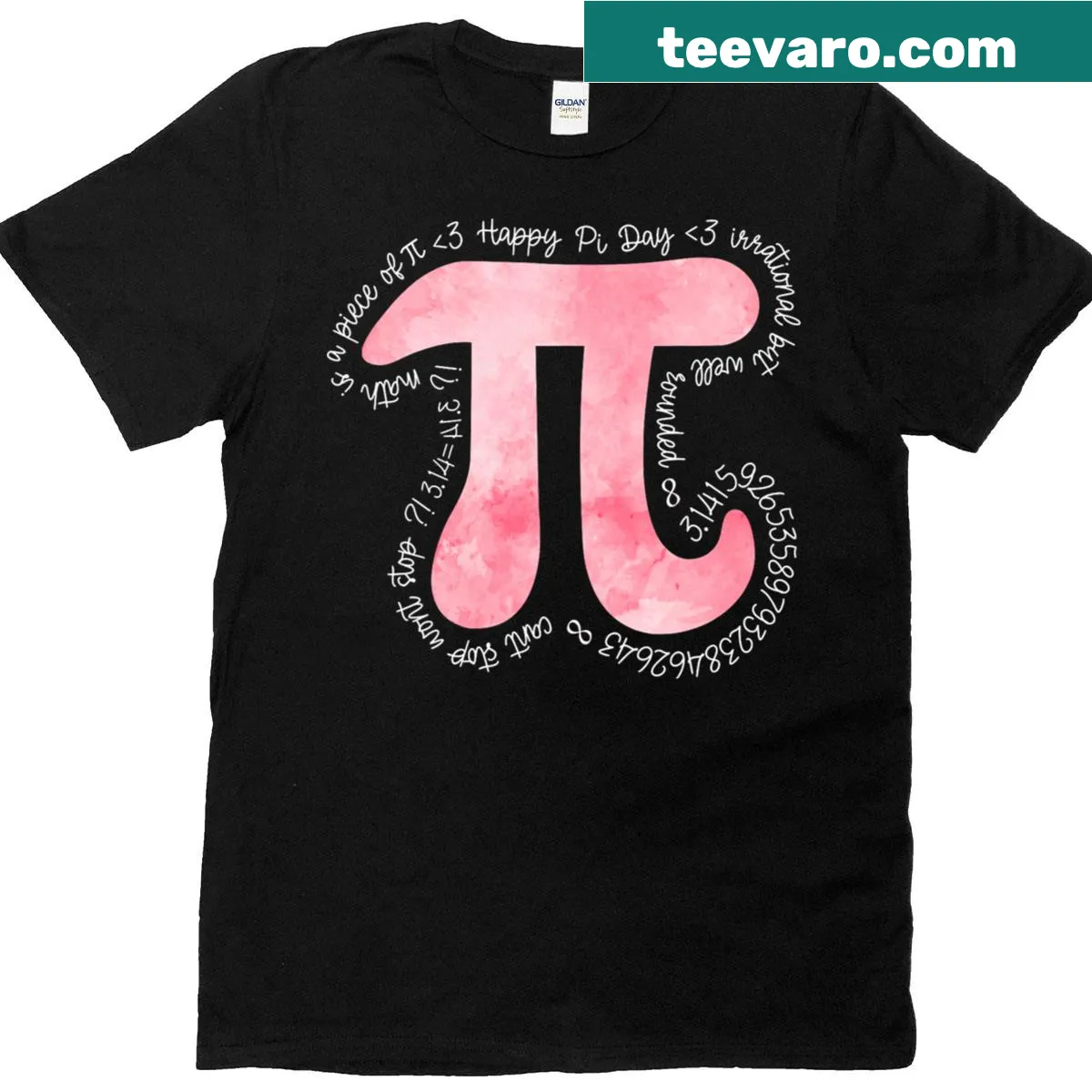 T-shirt celebrating Pi Day with fun math-themed design — on a men's t-shirt