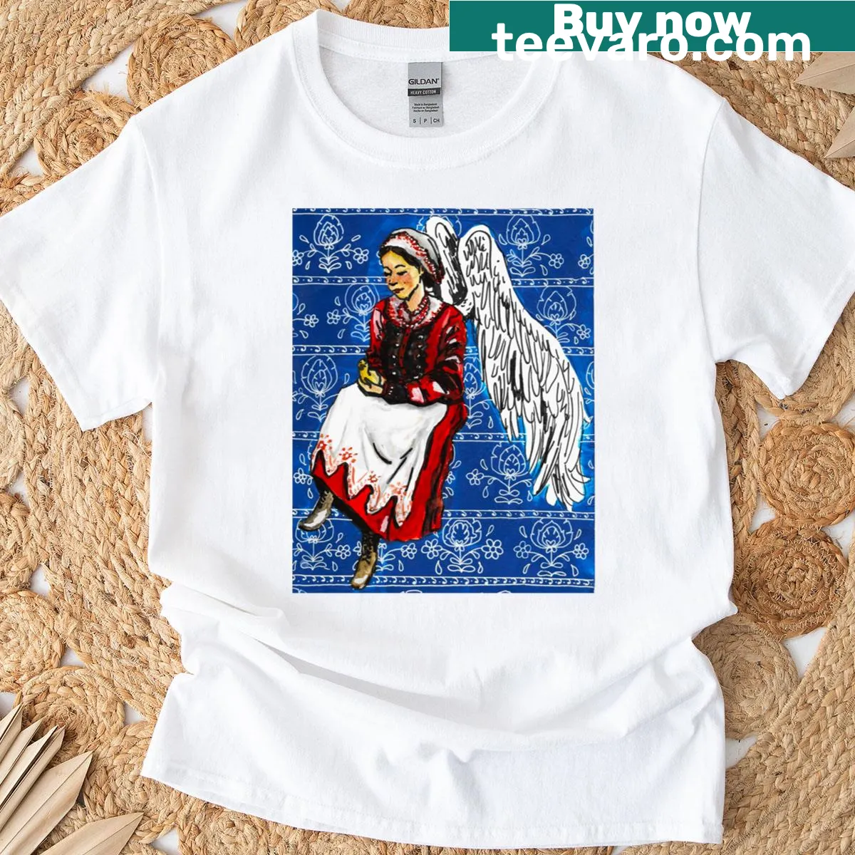 Polish folklore illustration of an angel on a T-shirt — on a men's t-shirt