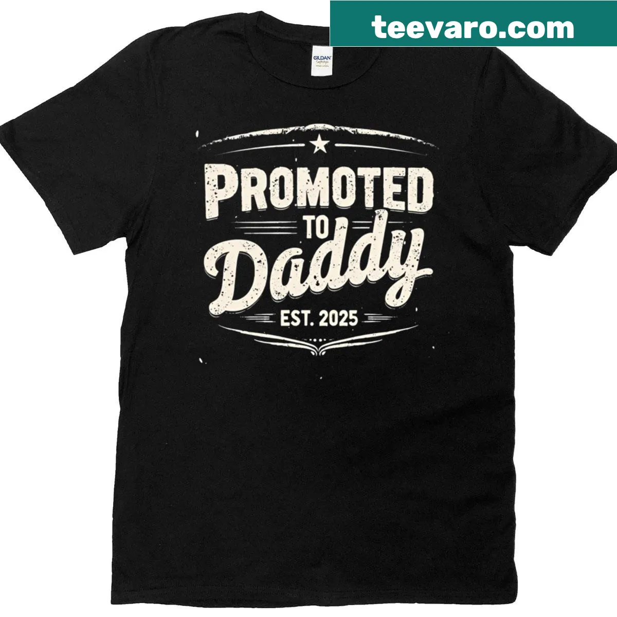 Promoted To Daddy 2025 t-shirt with playful typography — on a men's t-shirt