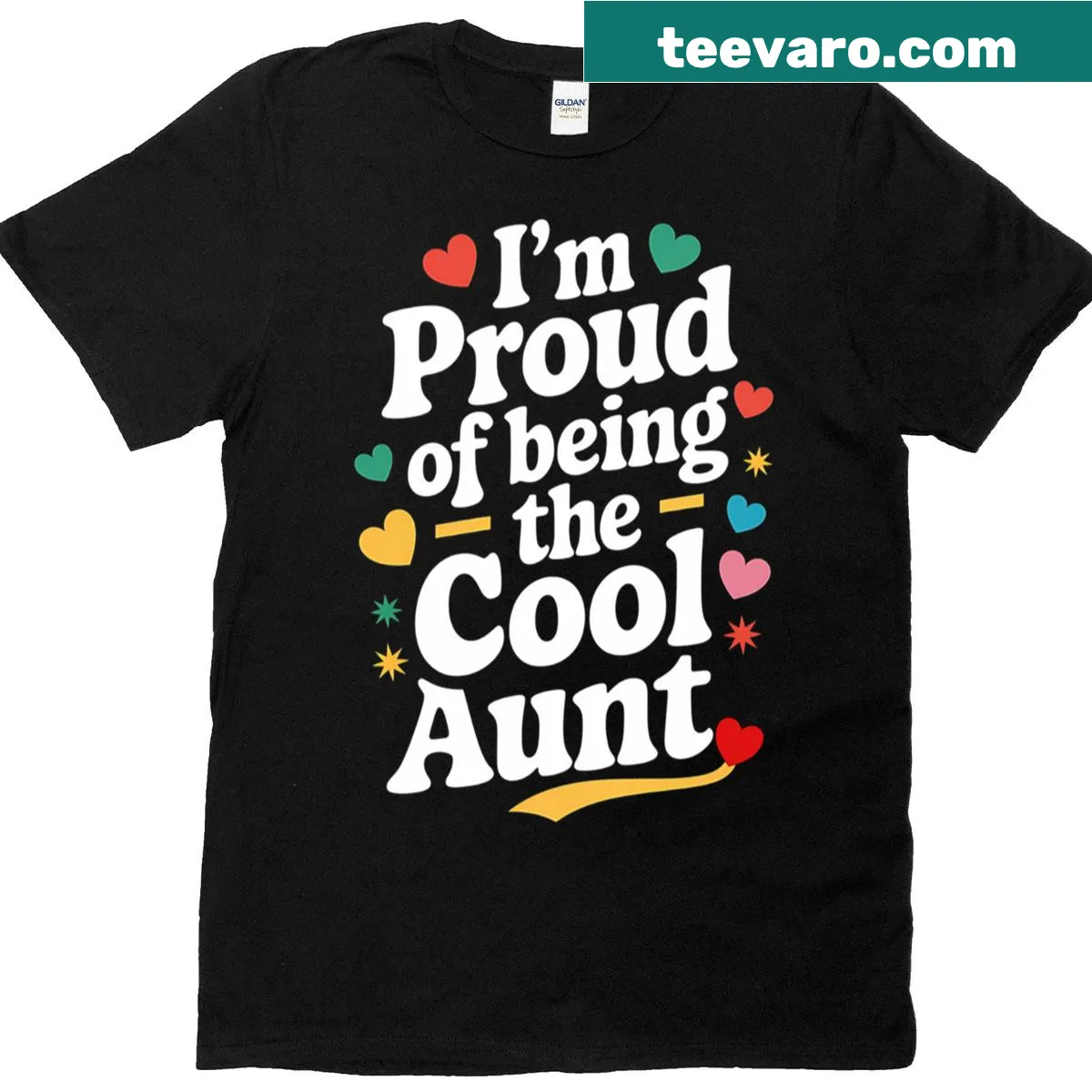 Proud Cool Aunt t-shirt with bold lettering — on a men's t-shirt