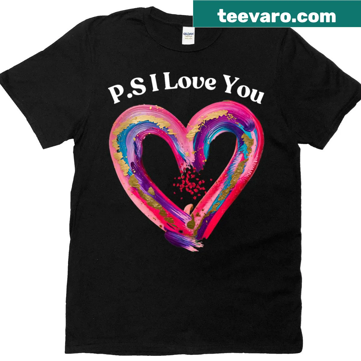 Hand-lettered Valentine's Day T-shirt with a purple heart — on a men's t-shirt