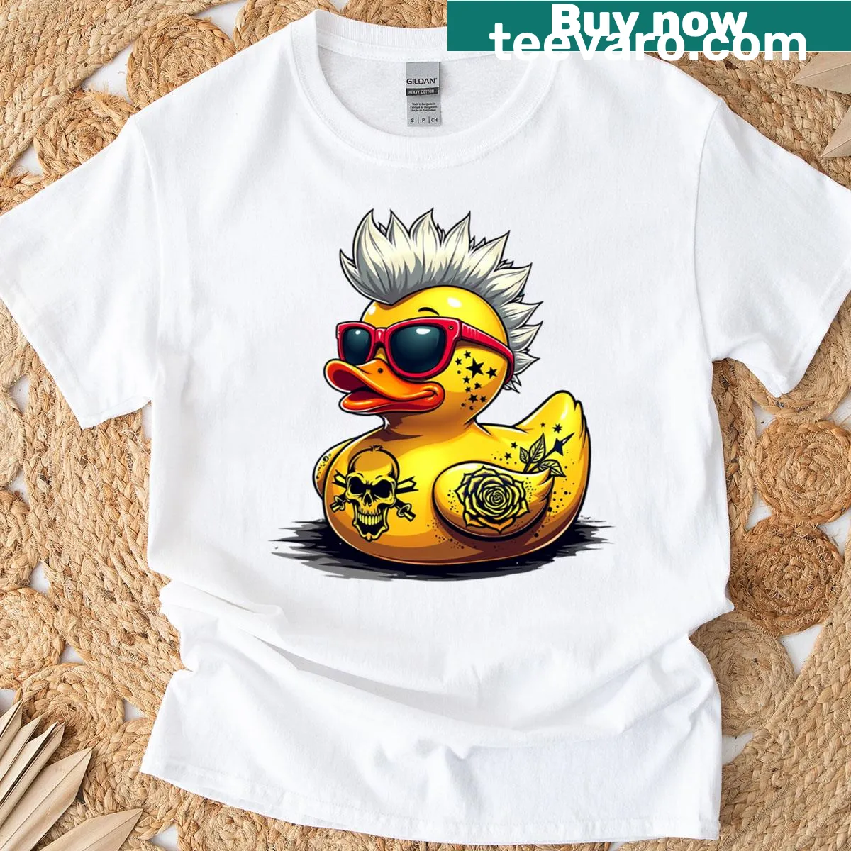 Punk rock rubber duck graphic on a T-shirt — on a men's t-shirt