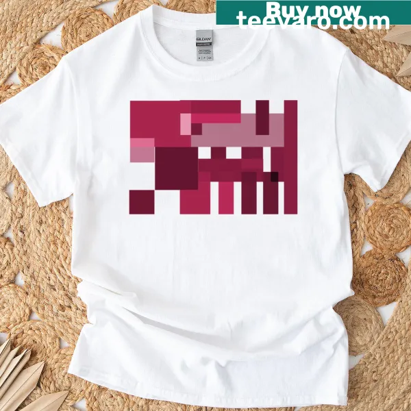 Red geometric t-shirt with abstract shapes