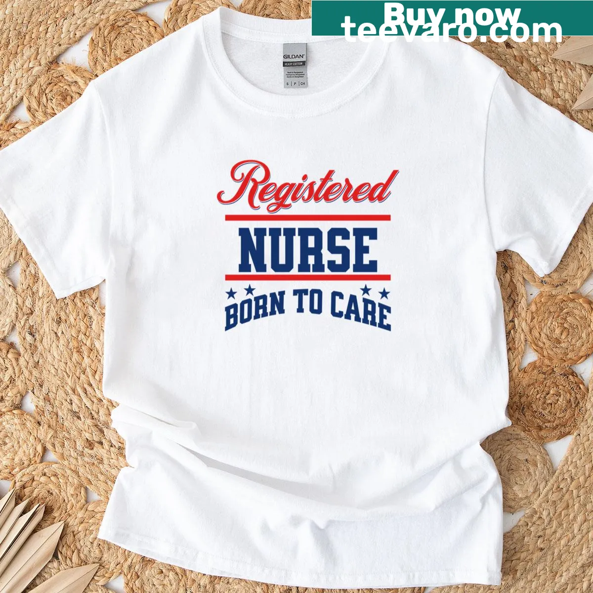 Proud Registered Nurse t-shirt with caring message — on a men's t-shirt