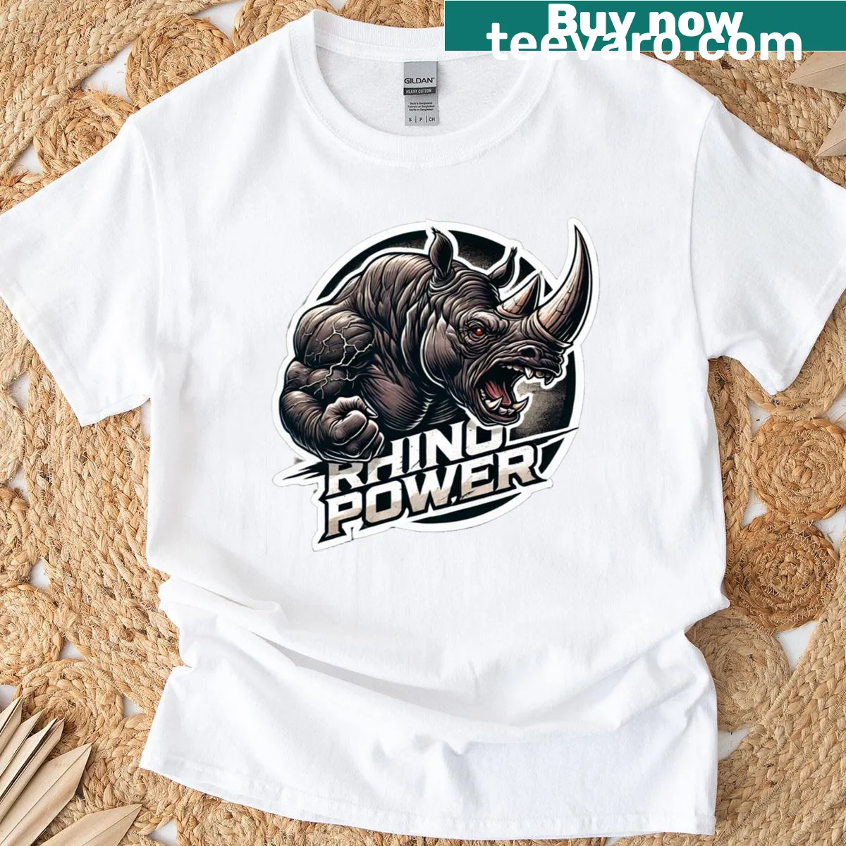 Illustration of a powerful rhino on a casual T-shirt. — on a men's t-shirt