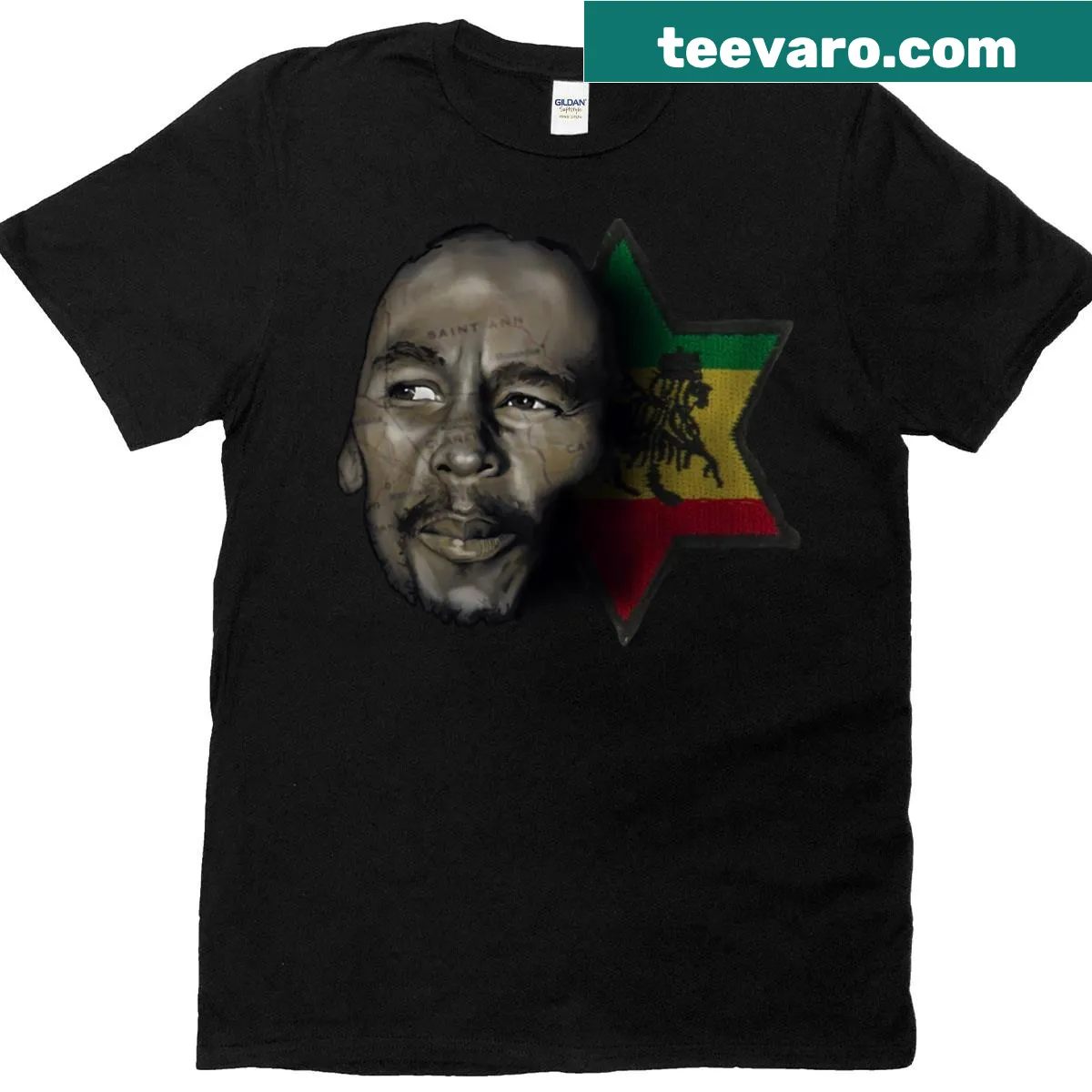 Roots Rock Reggae T-shirt featuring a bold graphic design — on a men's t-shirt