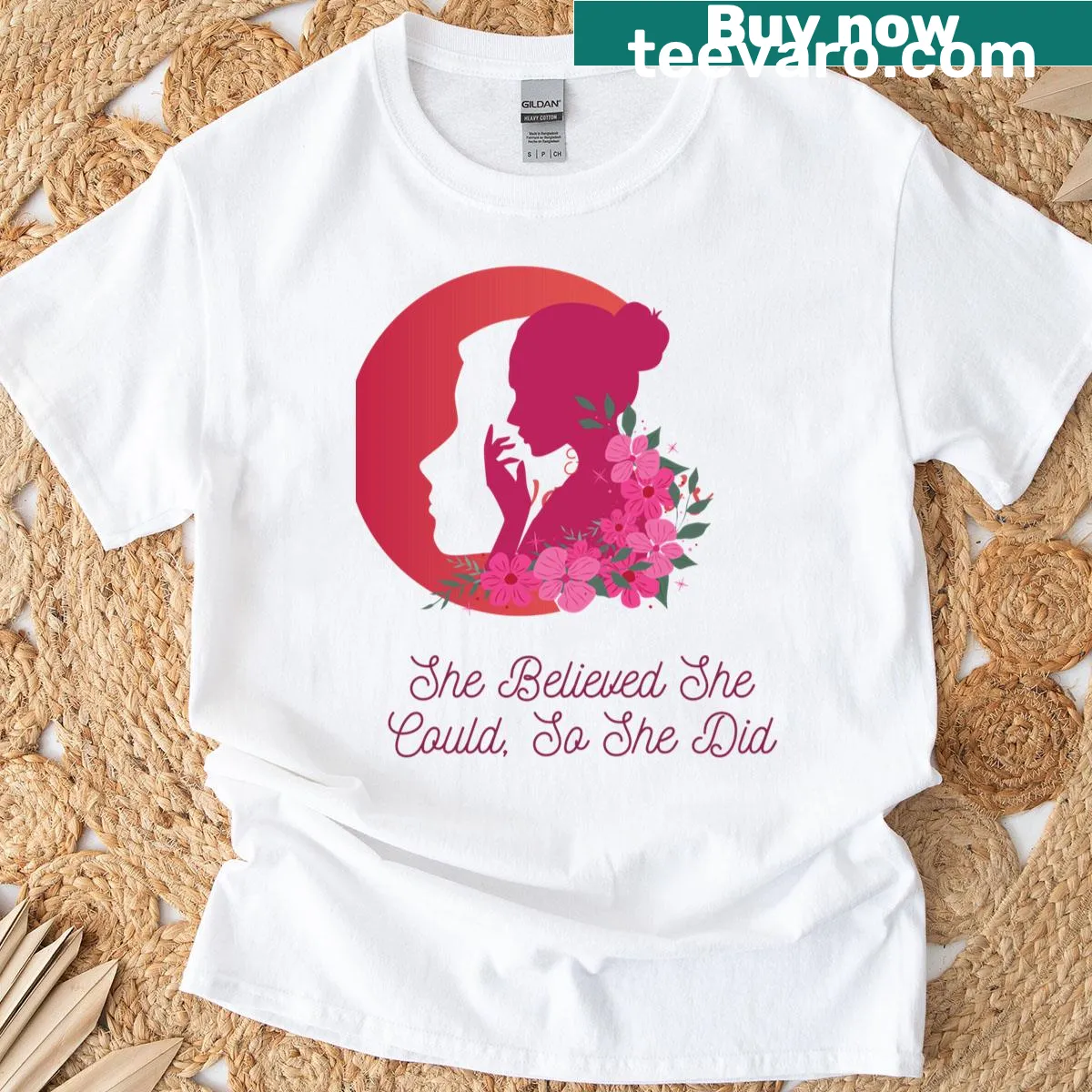 Inspirational Women's Day t-shirt with She Believed She Could text — on a men's t-shirt