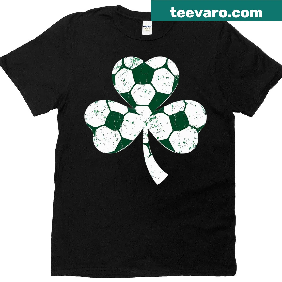 Illustrated soccer ball with shamrocks for St. Patrick's Day T-shirt — on a men's t-shirt