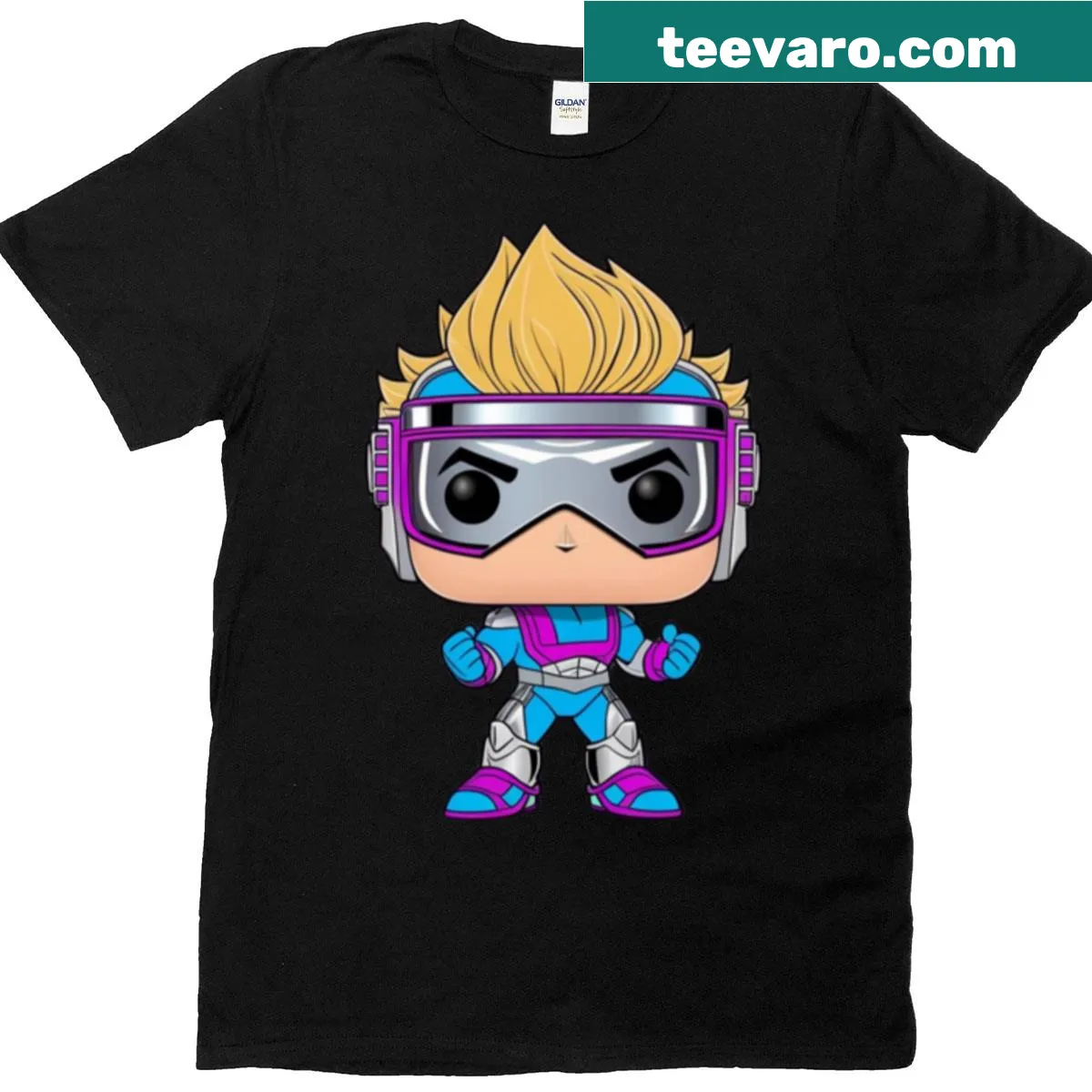 Illustration of a futuristic space hero on a T-shirt — on a men's t-shirt