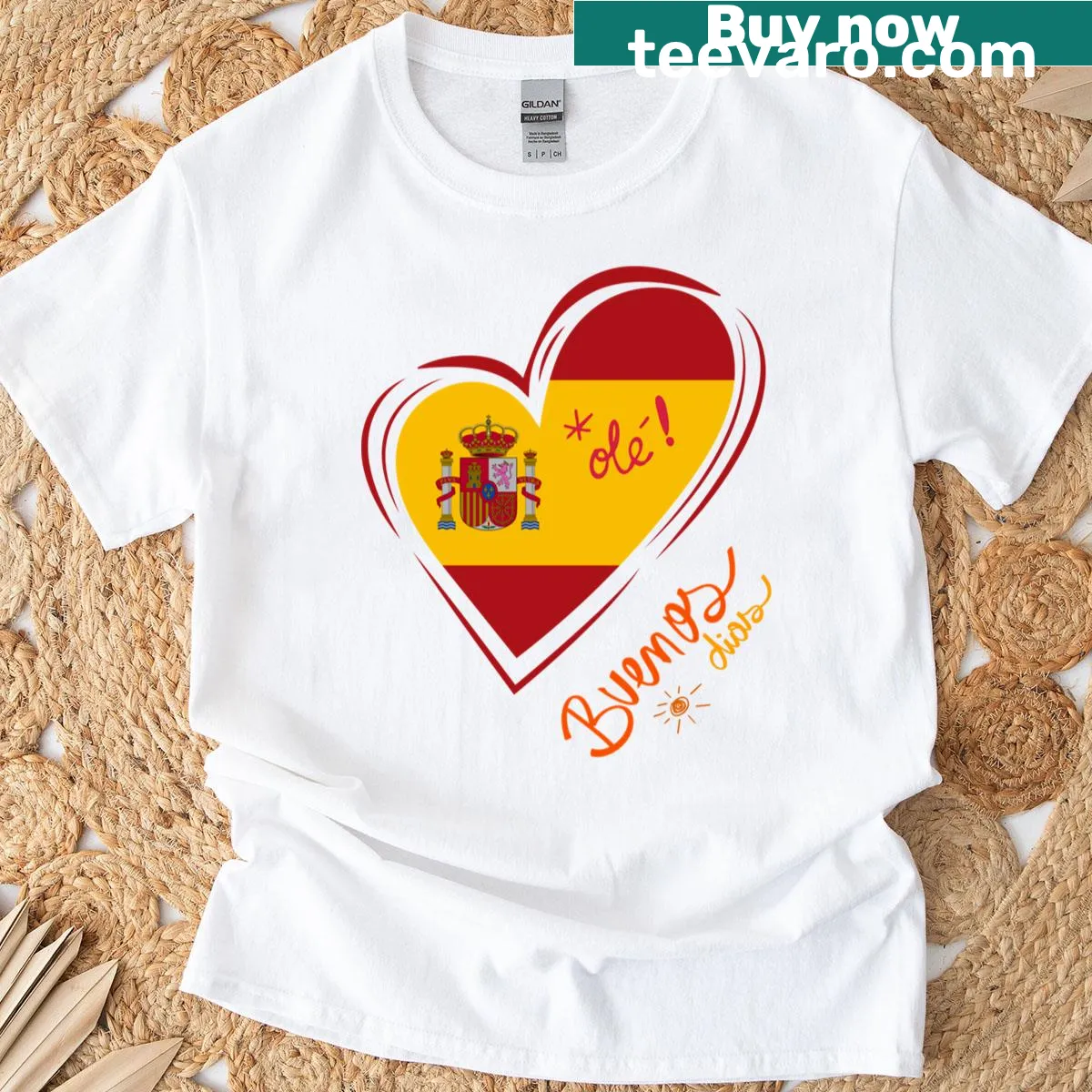 Heart graphic with soccer elements for fans of Spain — on a men's t-shirt
