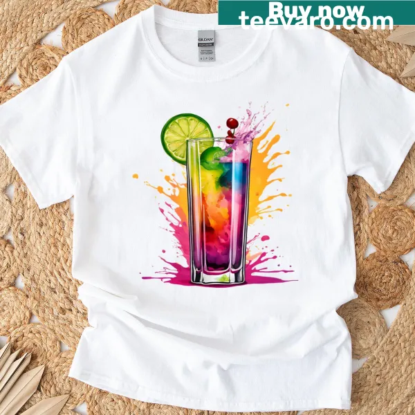 Illustration of a highball glass cocktail on a T-shirt