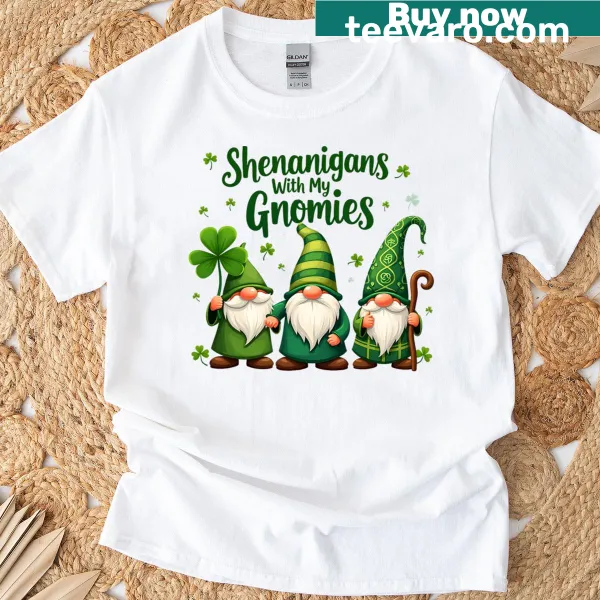 Leopard gnomes with shamrocks for St. Patrick's Day on a t-shirt