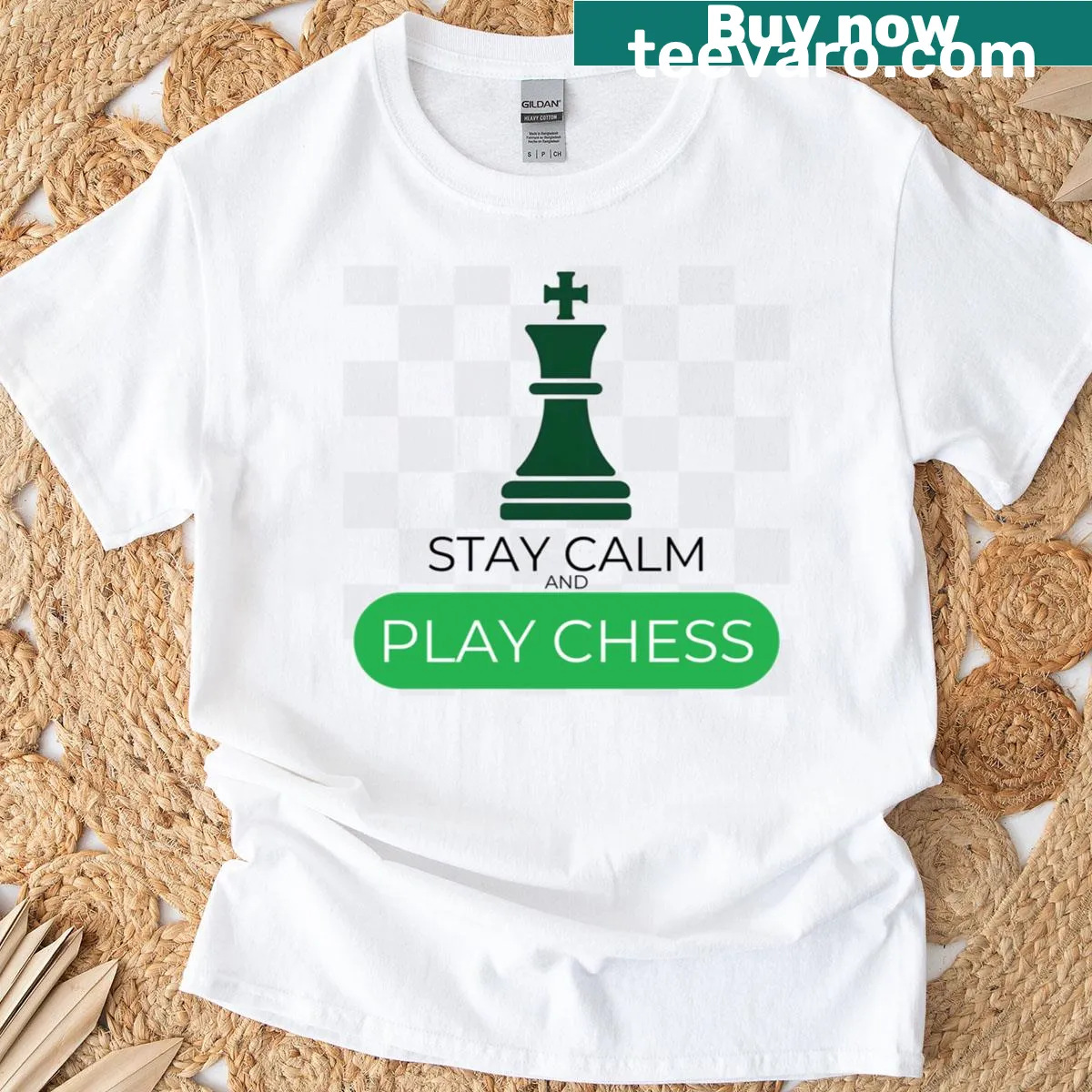 Chess mindset t-shirt with the phrase 'Stay Calm And Play Chess' in bold typography — on a men's t-shirt
