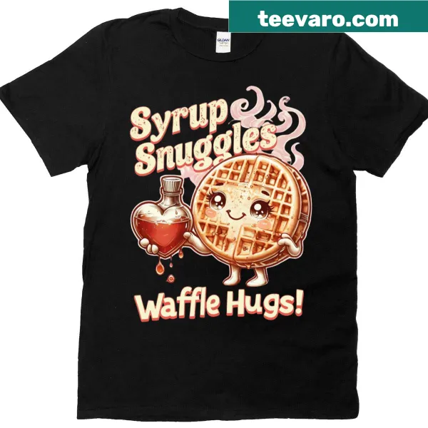 Illustration of waffles and syrup on a cozy T-shirt
