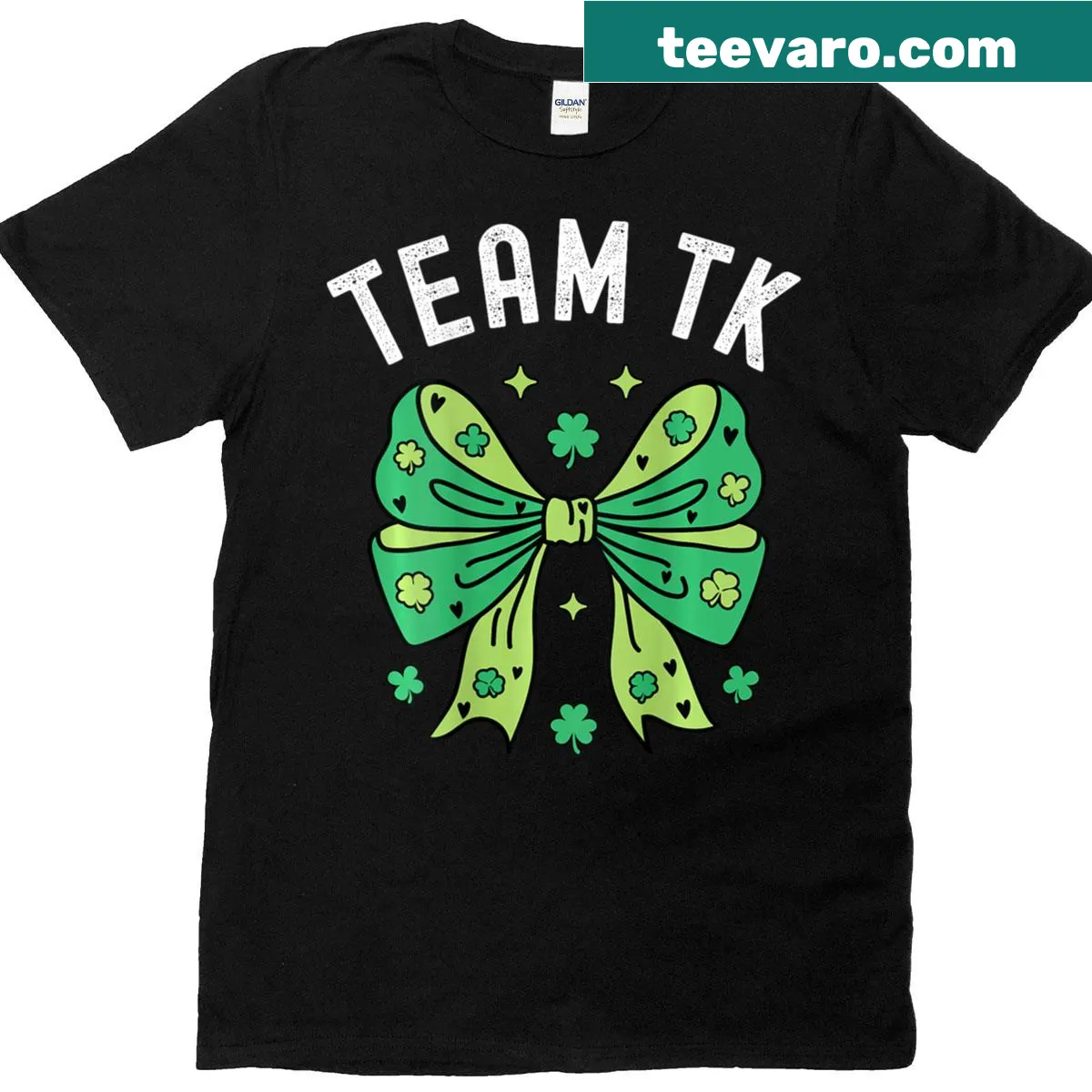 St. Patrick's Day themed T-shirt with shamrocks and bows — on a men's t-shirt