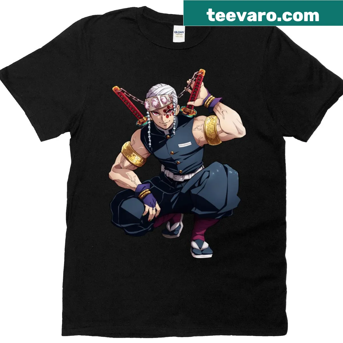 Illustration of Tengen Uzui character from anime on T-shirt — on a men's t-shirt