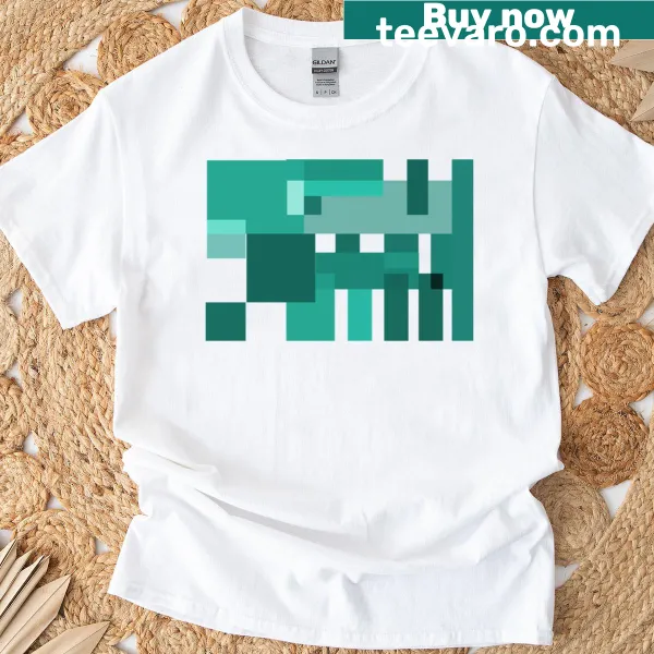 Modern geometric design t-shirt in turquoise featuring abstract patterns.