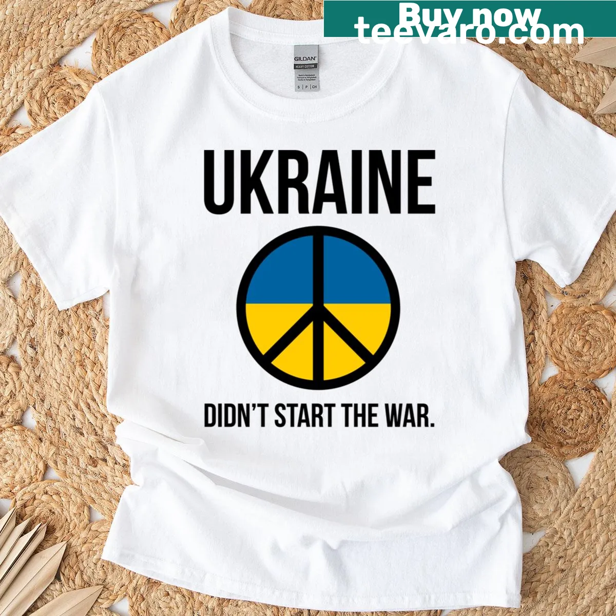 Bold typography t-shirt with the message: Ukraine Didn't Start The War — on a men's t-shirt
