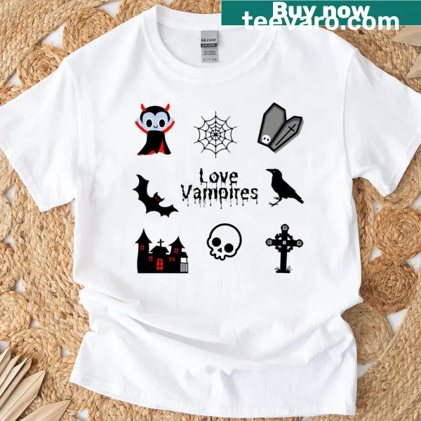 Collection of vampire symbols illustrated on a T-shirt