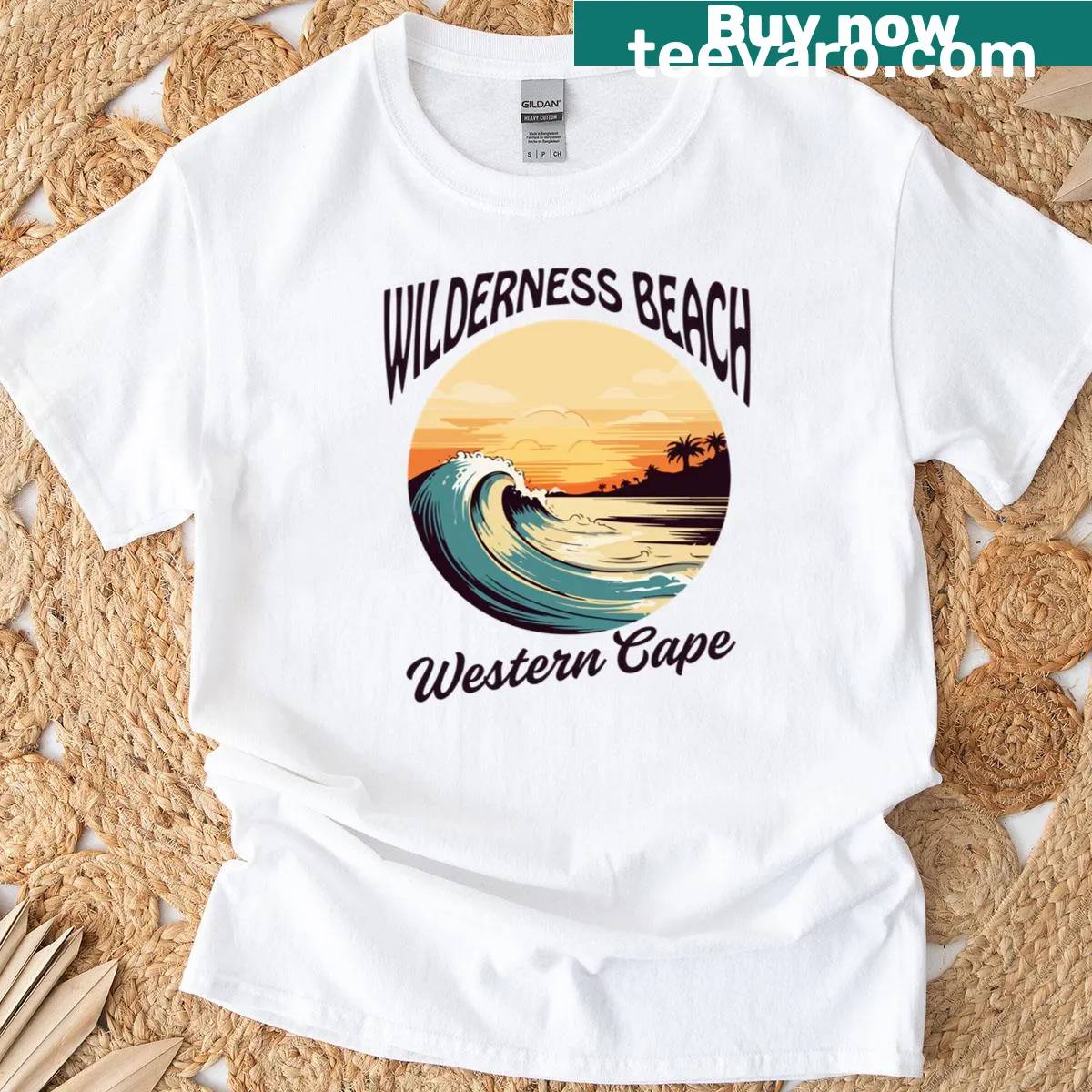 Vintage T-shirt depicting Wilderness Beach in South Africa — on a men's t-shirt