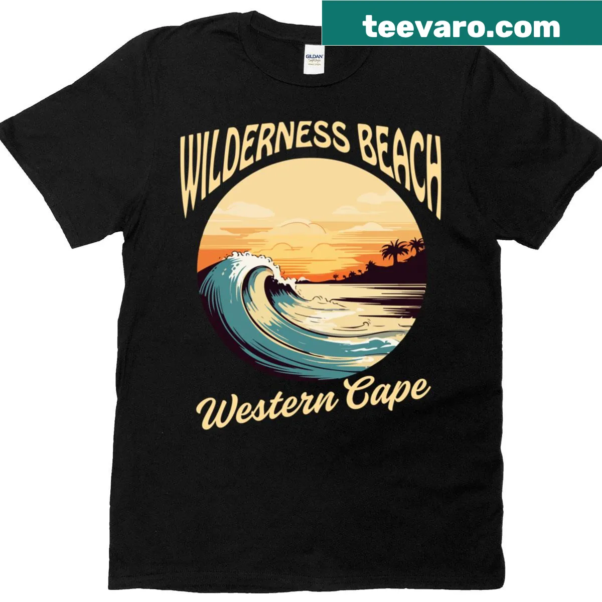 Illustrative graphic of wilderness and beach on a T-shirt — on a men's t-shirt