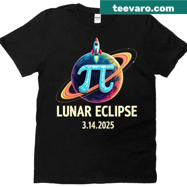 T-shirt featuring pi symbol and lunar eclipse design for math lovers
